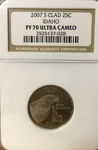 2007-S CLAD IDAHO QUARTER GRADED PF 70 ULTRA CAMEO BY NGC - Picture 1 of 2