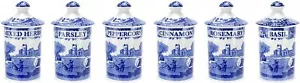 Spode Blue Italian Spice Jars - Set of 6 - Picture 1 of 7
