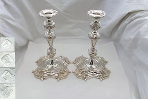 RARE PAIR of IRISH HM STERLING SILVER CAST CANDLESTICKS 69 oz - Picture 1 of 12