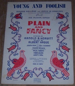 Young and Foolish Musical Comedy Plain and Fancy 1954 Theater Sheet Music - Picture 1 of 1