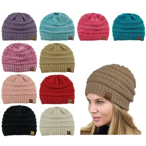 C.C Beanie New Women's Knit Slouchy Thick Cap Hat Unisex Solid Color - Picture 1 of 32