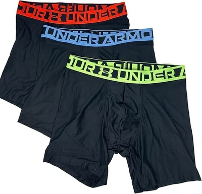 "Paquete de 3 calzoncillos boxer Under Armour Essential Tech para hombre ropa interior 6"" negro mediano" Foto 1 de 4