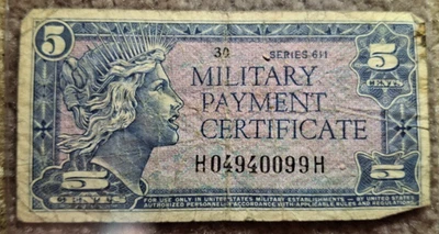 MILITARY PAYMENT CERTIFICATE SERIES 611, 5 CENTS NOTE - Image 1 of 2
