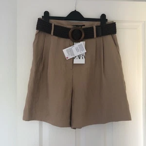 Zara Camel Shorts With Pleats Size L BNWT - Picture 1 of 6