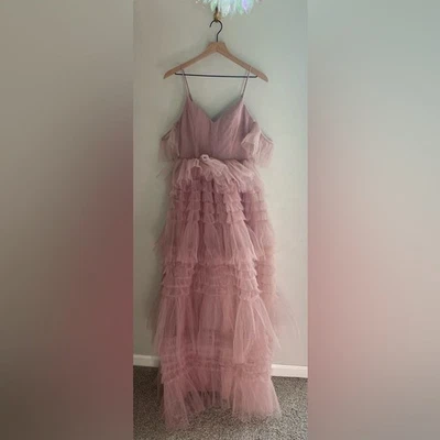 Say yes to the Prom pink tulle tiered full length prom dress size 5 - Image 1 of 4