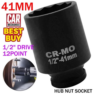 41mm 1/2" Drive Axle Hub Nut Socket 12 Point Deep Impact Sockets Hand Tool - Image 1 of 4