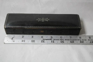 ANTIQUE Black Compartment Pencil Box Locking w/Motif - Picture 1 of 4