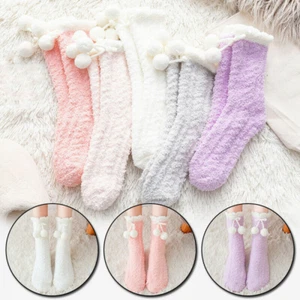 Women Fashion Socks Coral Velvet Socks Warm Furry Sleep Socks Winter Fashion - Picture 1 of 17