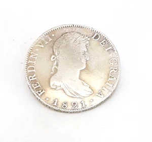 1821 Mo MEXICO SPAIN King FERDINAND VII Antique Silver 8 Reales Coin - Picture 1 of 8