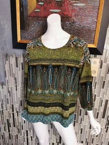 Napa Valley Blouse Women Size XL Stretch Art To Wear Artsy 3/4 Sleeve Top 0290 - Picture 1 of 5