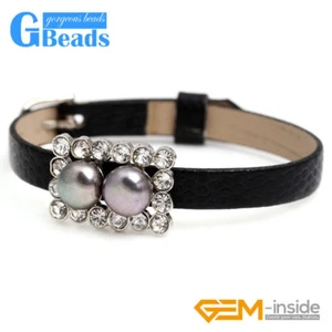 Freshwater Pearls Gold Plated Rectangle Shape Decorative Leather Bracelet 8mm - Picture 1 of 24
