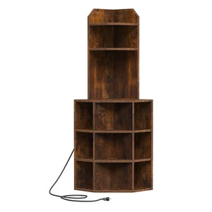 5 Tier Corner Home Bookcase Bookshelf Wooden Rack Storage USB Living Room - Picture 1 of 6