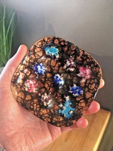 VINTAGE BRUTALIST 60'S COPPER MULTICOLOURED CABOCHON ENAMEL TRINKET DISH RETRO - Picture 1 of 8