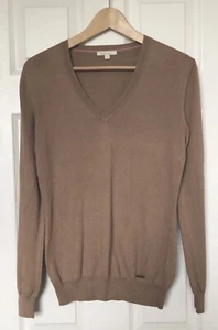 Barbour woman's cashmere cotton v neck lightweight jumper size 10 Camel Brown - Picture 1 of 6