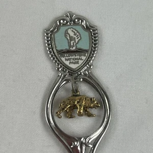 Yellowstone National Park Souvenir Spoon Bear Charm Etched Bowl 4.5” - Picture 1 of 4