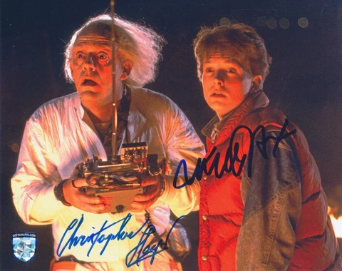MICHAEL J FOX & CHRISTOPHER LLOYD Signed BACK TO THE FUTURE 8x10 OPX 063554 Cover