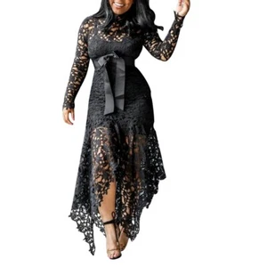 Elegant Lace Dress Empire Cut Waist Ribbon Dance Romantic Date Dress Costume - Picture 1 of 34
