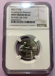 2021-P Full "Crown" Die Chip Error NGC Graded MS65 Washington Crossing Delaware - Picture 1 of 5