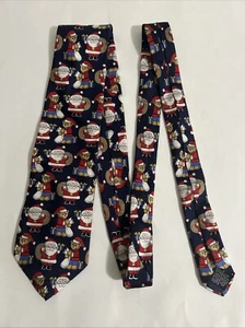 The Windsor Collection Tie Rack Merry Christmas Santa Claus 100% Silk - Picture 1 of 6
