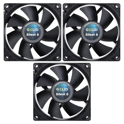 3 x Pack Gelid Solutions Silent 8 Black 80mm Case Fans 1600 RPM 21 CFM 3-Pin - Image 1 of 4