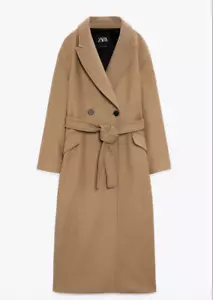 ZARA MUJER NUEVO CINTURÓN DOBLE BOTONADURA MEZCLA LANA ABRIGO MARRÓN TOPO 8825/289 L - Imagen 1 de 9