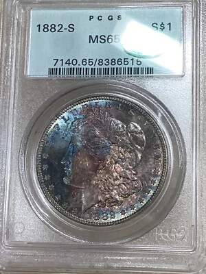 1882s Morgan Silver Dollar PCGS MS65 CAC RAINBOW TONED MONSTER - Image 1 of 4