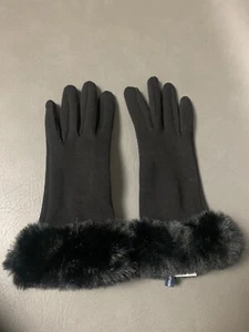 Adrienne Vittadini Black Gloves Faux Fur Trim, Women's One Size - Picture 1 of 11