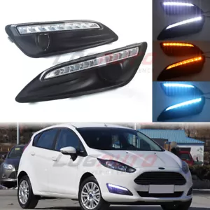 For Ford Fiesta 2013-2017 LED Daytime Light DRL Fog Driving Lamp W/ Yellow Turn - Picture 1 of 12