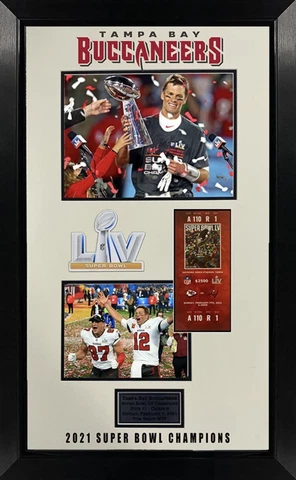 Tom Brad Tampa Bay Bucs Framed 19x31 Super Bowl Ticket & Photos Cover