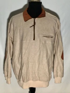 Norm Thompson Brand 1/4 Zip Cotton Flax Blend White Elbow Pads Size Large Jacket - Picture 1 of 3
