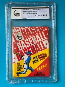 1970 topps baseball unopened 10 cent wax pack series 6 EX/MT+ GAI 6.5 - Bild 1 von 2