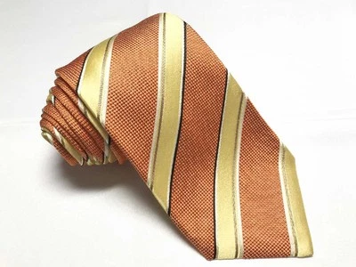 [USADO] Kiton Corbata de seda tejida regimiento a rayas naranja x amarillo Hecho en Italia  Foto 1 de 4