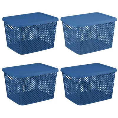 Mainstays Extra Large Decorative Plastic Storage Basket W/Lid, Blue Cove - Image 1 of 4
