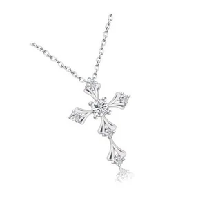 Collar Cruz Moissanita URTHEONE para Mujer, Plata de Ley 925 Oro Blanco 14K - Imagen 1 de 7