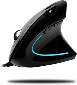 Wired Vertical Ergonomic Illuminated Optical 6-Button USB Mouse - Right Black  - Picture 1 of 10
