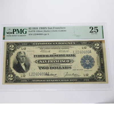 1918 PMG VF25 BATTLESHIP San Francisco Federal Reserve FR 779 Two $2 Note 43936F - Image 1 of 2
