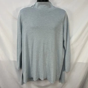 EILEEN FISHER ICE BLUE SUPERFINE ITALIAN MERINO WOOL MOC NECK SWEATER 1X - Picture 1 of 7