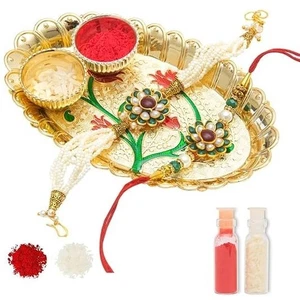 Designer Rakhi Set for Bhaiya Bhabhi | Puja Thali Combo | Raksha Bandhan Gift - Picture 1 of 4