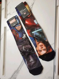 2 Pair of Avengers Themed Crew Socks Size 10-13 Iron Man, Black Panther, Capt Am - Picture 1 of 5