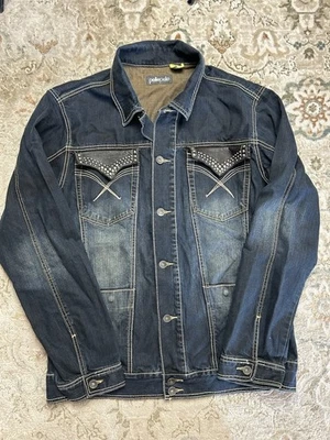 Jaqueta jeans masculina vintage retrô Pelle Pelle Marc Buchanan tamanho 3XL remendo de couro - Imagem 1 de 4