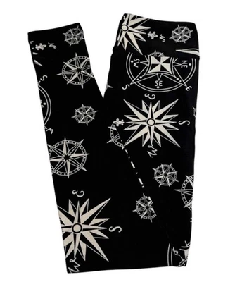 LuLaRoe Leggings OS One Size Rare Unicorn BLACK Nautical COMPASS Arrows Travel - Image 1 of 4