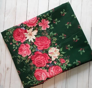 VIP Cranston Cotton Holly Floral Border Print Fabric Green Pink 72" W 3.75 yards - Picture 1 of 5