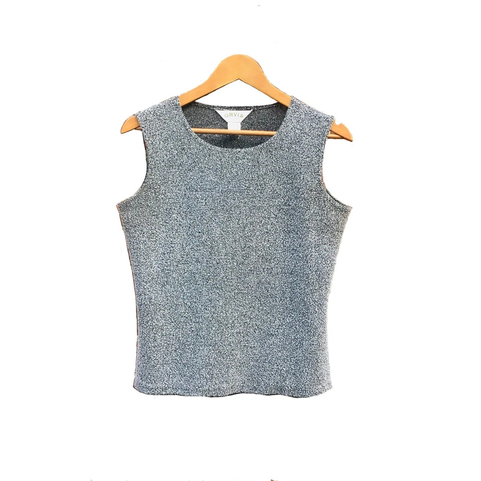 Top sin mangas Orvis tejido tweed negro + blanco para mujer talla M mediano Foto 1 de 4