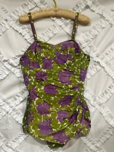 COSTUME DA BAGNO VINTAGE WW2 ANNI 40 50 HOLLYWOOD GLAM FLOREALE COTONE COSTUME DA BAGNO TAGLIA S/M - Foto 1 di 8