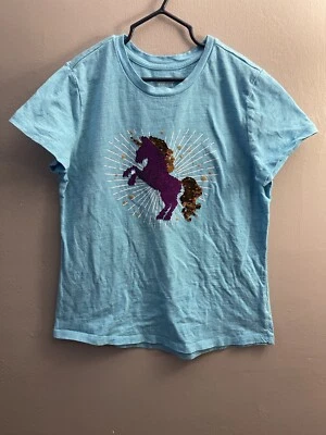 bcg Kid Girl Flip Sequin Unicorn Lightweight Crew Neck Short Sleeve Shirt Blue L - Image 1 of 4