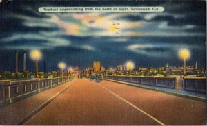 Savannah Georgia viaduct approaching from north at night postcard a83 - Picture 1 of 2