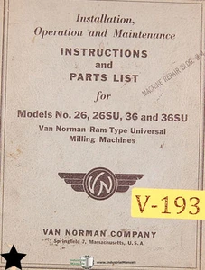 Van Norman 26, 26SU 36 y 36SU, Manual de Mantenimiento de Instalación de Fresado - Imagen 1 de 4