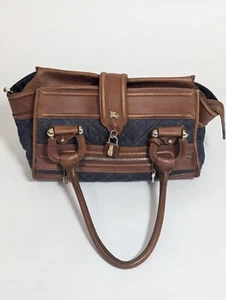 Bolso de Mano BURBERRY LONDON Vintage Acolchado Denim Cuero Manor Cartera - Azul Marrón - Imagen 1 de 12