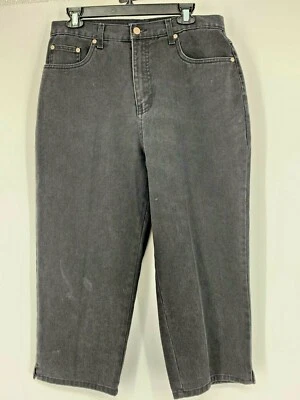 Womens Halston Crop Capri Jeans 100% Cotton Black Size 14 0981 - Image 1 of 4