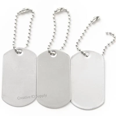 10 BLANK STAINLESS STEEL DOG TAGS SHINY/MATTE MILITARY SPEC WITH/WITHOUT KEY TAG - Image 1 of 3